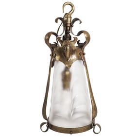 Antique Brass & Glass Pendant Light