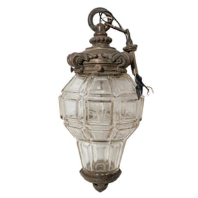 Antique Glass and Bronze Pendant Lamp