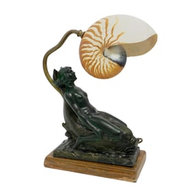 Antique Nautical Table Lamp w/ Spelter Figurine
