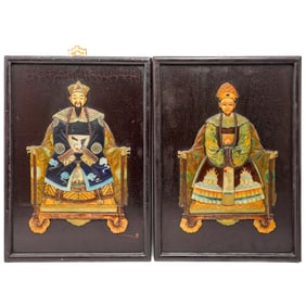 (2 Pcs) Chinese Soapstone on Wood Figural Wall Plaques