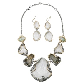 (2 Pcs) Alexis Bittar Quartz & Stone Necklace and Earrings