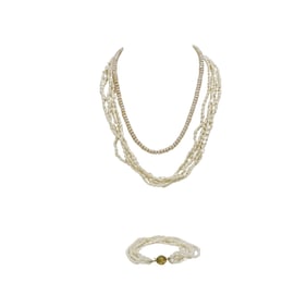 (3 Pcs) Gold and Pearl Necklaces & Bracelet