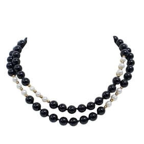 14k Gold, Pearl, and Onyx Necklace