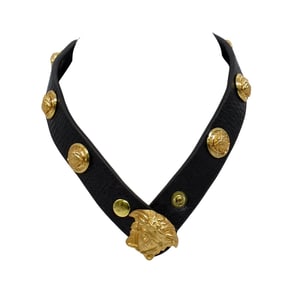 Attrib. Versace Leather and Gilt Metal Choker
