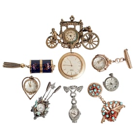 (9 Pc) Vintage Brooch Watches Assorted Grouping