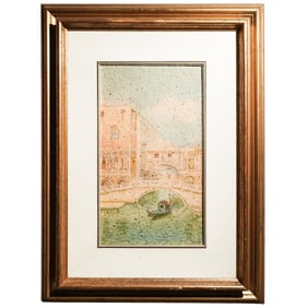 Signed Venetian Gondola Scene Oil on Canvas