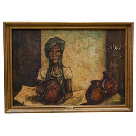 Liliana Neret "La Marchanta" Oil Painting On Board