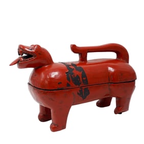 Antique Chinese Mythical Creature Lacquered Wood Box