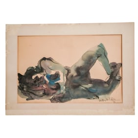 Signed Roger Perez de la Rocha "Lovers" Watercolor