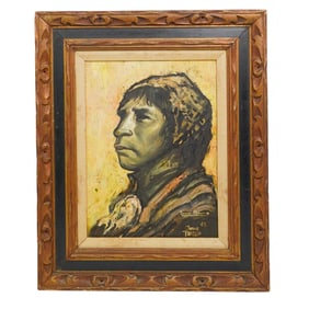 Jorge Tarallo "Indio Peruano" Portrait Painting On Canvas