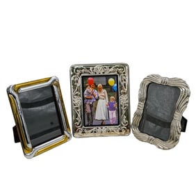 (3 Pc) Silver Plated Desk Photo Frames Grouping