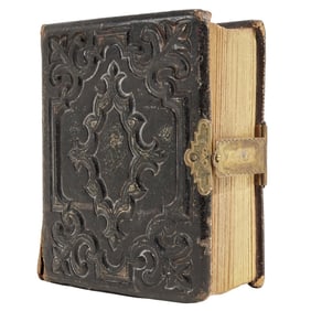 Antique Embossed Leather Photo Album With Lock Clasp