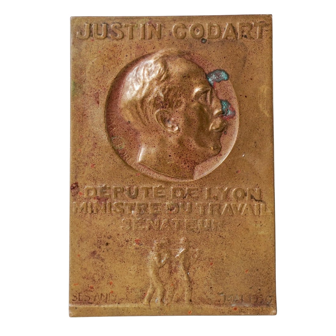 Antique French Military Bronze Plaque: Antique French Military Bronze PlaqueEarly 20th Century, FranceAntique French Military bronze plaque tribute to Justin Godart, Member of Parliament for Lyon and Minister of Labor in 1930. Undersecreta