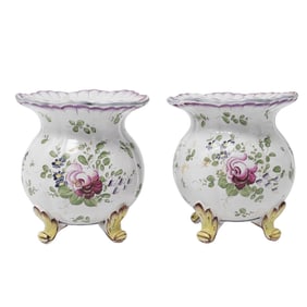 (2 Pc) Antique French Faience Armorial Vases