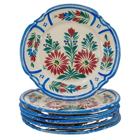 (6 Pc) French Quimper Hand Painted Faience Pottery Plates