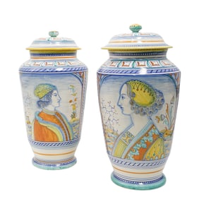 Pair of Italian Artistica Majolica Urns