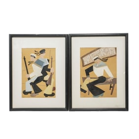 (2 Pc) Style of Vladimir Lebedev Russian Avant-Garde Paintings