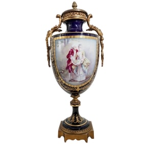 Sevres Style Gilt and Cobalt Porcelain Urn