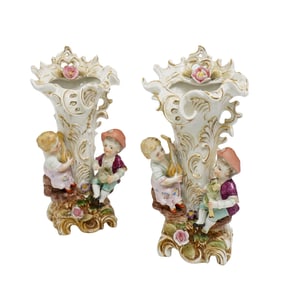 Antique Signed Porcelain Figural Vases