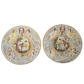 Pair of Capodimonte Plate Art Wall Plaques