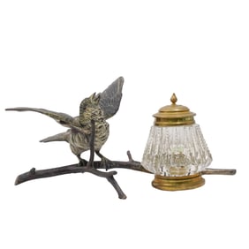 Antique Bronze Bird Inkwell