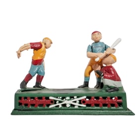 Cast Iron "Hometown Battery" Mechanical Coin Bank
