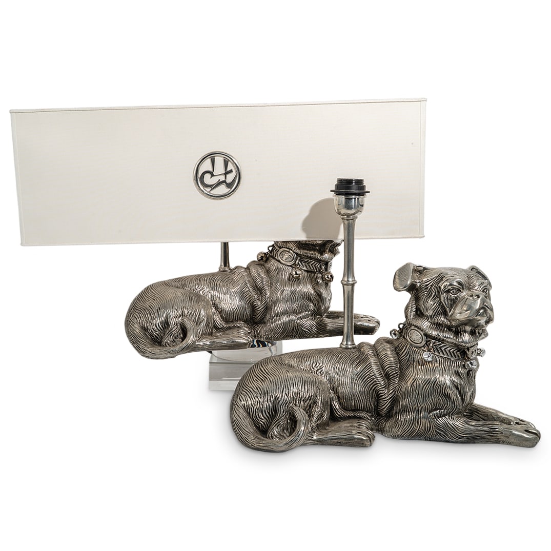Ex-Christies Pair Of Silver-Plated Dogs Mounted As Lamps