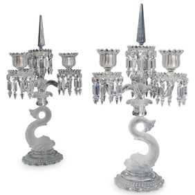 Pair Of Baccarat Crystal Dolphin Candelabras