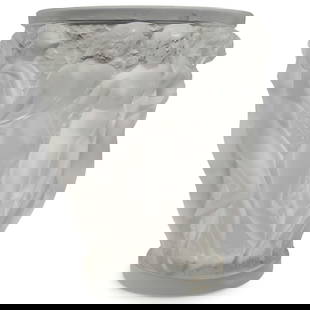 Lalique "Bacchantes" Crystal Vase: Lalique "Bacchantes" Crystal Vase20th Cent, FranceA Lalique "Bacchantes" crystal vase in clear crystal. Designed in 1927 by Rene LALIQUE, and handcrafted in France, the Bacchantes vase depicts the pro