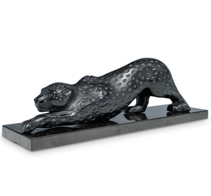 Lalique "Zeila" Black Crystal Panther Sculpture