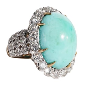 David Webb 18K Gold, Platinum, Turquoise, and Diamond Ring