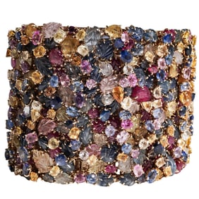 Ex Christies Tony Duquette 18k Gold Multi-Colored Sapphire & Ruby Bracelet