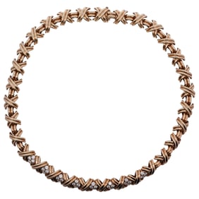 Tiffany & Co. 18K Gold and Diamond Signature X Necklace