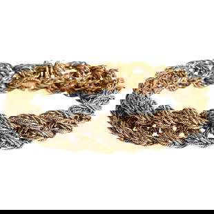 Mario Buccellati 18K Gold Braided Rope Bracelet: Mario Buccellati 18K Gold Braided Rope BraceletEarly to Mid 20th c., ItalyVintage bracelet made with woven 18k gold. The box tab clasp is marked M. Buccellati and stamped with the hallmark, 363MI, and