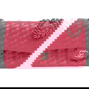 Chanel Lambskin Quilted Medium Double Flap Pink: Chanel Lambskin Quilted Medium Double Flap Pink21st Cent, FranceThis is a Chanel in lambskin quilted leather, size medium double flap in pink. This handbag is crafted of diamond quilted lambskin leath