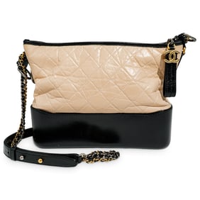 Chanel Beige Black Aged Calfskin Quilted Gabrielle Hobo Bag