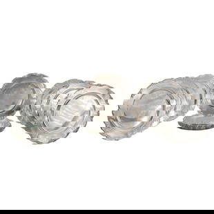 (12 Pc) Camusso Sterling Silver Plates: (12 Pc) Camusso Sterling Silver Plates20th c., PeruSilver plates with scrolling foliage motif borders. They are stamped Camusso traditionally on each underside with Industria Peruana, Plata Esterlina,