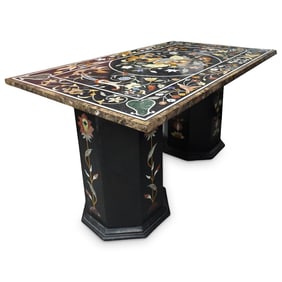 Italian Pietra Dura Inlaid Column Dining Table