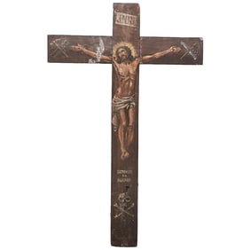 19th C. Religious Enamel Painted Cross