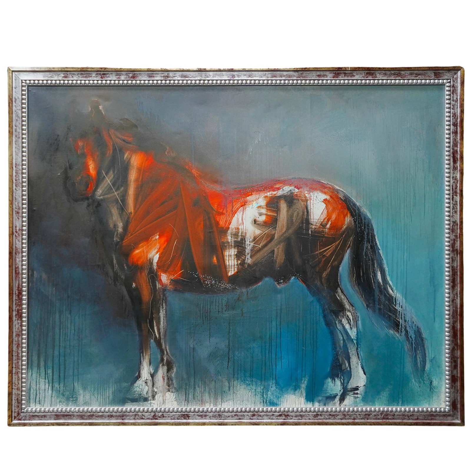 Roger Sanguino Albornoz (Venezuela, 1968) 'Equino VIII' Giclee on Canvas: Roger Sanguino Albornoz (Venezuela, 1968) 'Equino VIII' Giclee on Canvas 2002, Venezuela Roger Sanguino large 'Equino VIII' giclee on canvas painting depicting the image of a horse, signed and inscrib