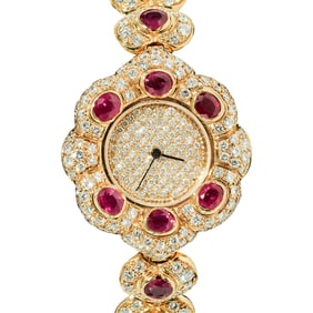 Giovane 18k Gold Diamond and Ruby Ladies Watch