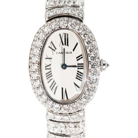 Cartier 18k White Gold and Diamond Baignoire Watch