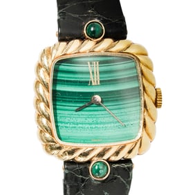 Signed 18k Gold and Malachite Watch