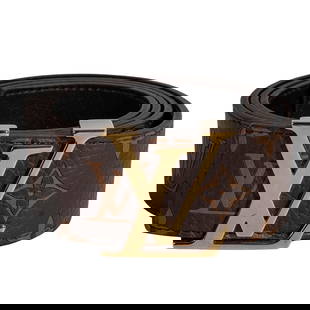 Louis Vuitton x Supreme Monogram Belt: Louis Vuitton x Supreme Monogram Belt2017, FranceLouis Vuitton x Supreme Monogram Belt, Brown Leather, LV Monogram with Gold-Tone Hardwareand Peg-In-Hole Closure. "MP016 90/36"Length Min: 37.5"Length