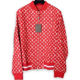 Supreme X Louis Vuitton Red Leather Baseball Jacket