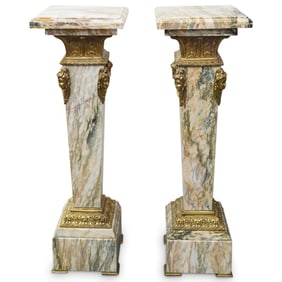 Antique French Empire Marble And Bronze Pedestals
