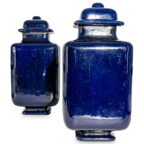 Ex-Sothebys Blue Doulton Lambeth Earthenware Covered Urns