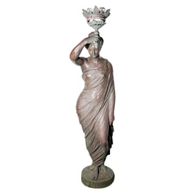 Antique La Carriere Freres Delatour & Cie French Bronze Figural Torchiere