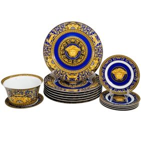 (14 pcs) Rosenthal x Versace "Medusa Blue" Porcelain Set