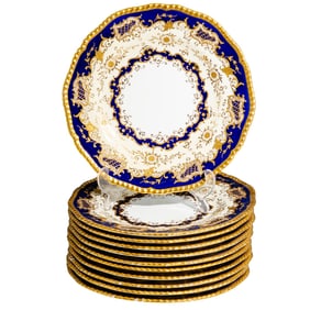 (11 pcs) Cobalt Blue and Gilt Coalport Porcelain Plates